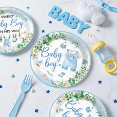 201PCS Baby Shower Decorations Boy Tableware Set, 25 Serves Disposable Plates an