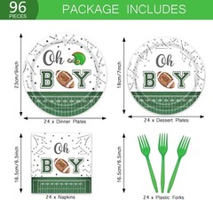 Football Oh Boy Baby Shower Disposable Tableware Set (Plates, Napkins, Forks)