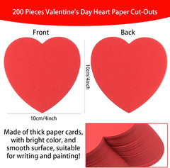 200 Pieces Hearts Cutouts Paper Heart Shapes 4 Inch Red Heart Shape Paper Cut-Ou
