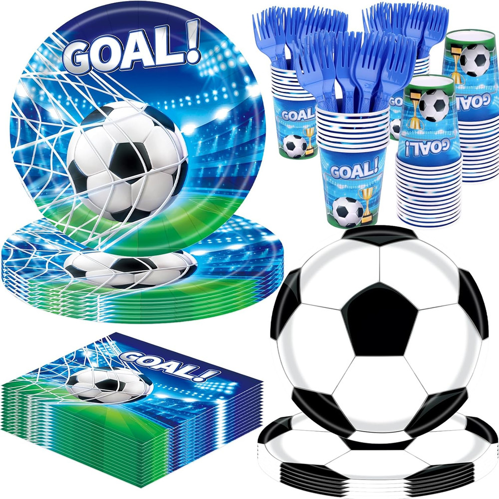 Soccer Party Decorations, 120Pcs Soccer Birthday Party Supplies-Serves 24 with S
