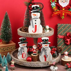 3 Pcs Christmas Snowman Table Top Decoration Joy Wooden Sign Holiday Table Cente