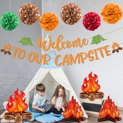 Camping Party Decorations, Welcome to Our Campsite Banner 3D Campfire Centerp…