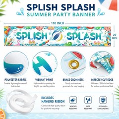 Splish Splash Pool Party Decorations Banner, 118 x 20 Inch Summer Pool Party …