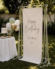 Customizable Linen Wedding Banner, Minimalist Party Backdrop,Birthday Banner