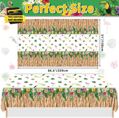 2 Pack Hawaiian Luau Grass Tablecloths, Hawaii Luau Table Skirt Party Decoration