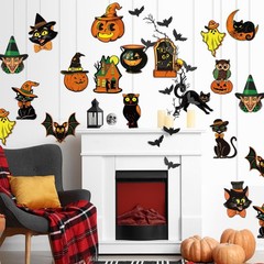 Jarthenaamcs 48 Pcs Vintage Halloween Cutouts Retro Pumpkin Witch Cat Cut-Outs B