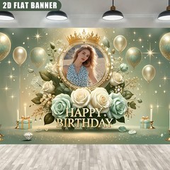 1x 2D Personalized Birthday Banner Name Age Floral Decoration Birthday Tapestry❀
