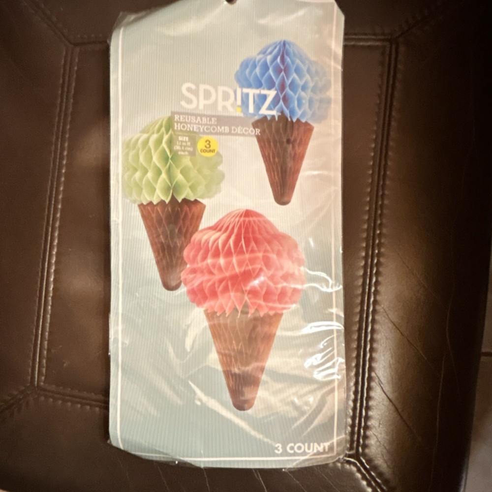 Spritz Reusable Honeycomb Ice Cream Cone Party Décor Multicolor 12″ 3 Count