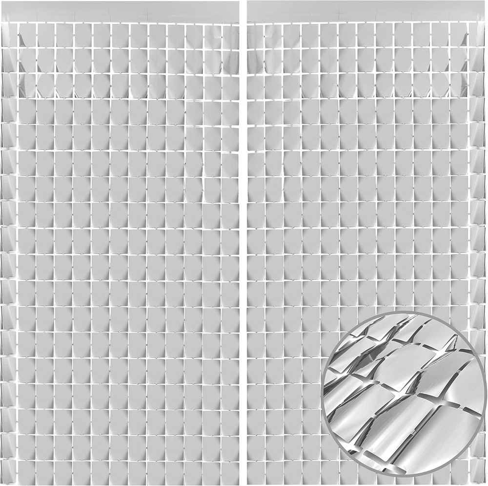 Silver Shimmer Wall Backdrop, Square Backdrop Curtain,2Pcs 3.3X6.6 Feet Silver S