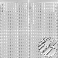 Silver Shimmer Wall Backdrop, Square Backdrop Curtain,2Pcs 3.3X6.6 Feet Silver S
