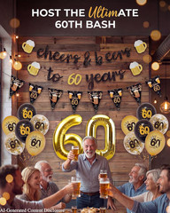 60Th Birthday Decorations for Men, 3 Pre Strung Cheers to 60 Years Banner with G