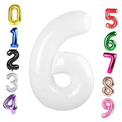 40 Inch Balloon, Giant 6 Number Balloons for 6th Birthday Number 6 White