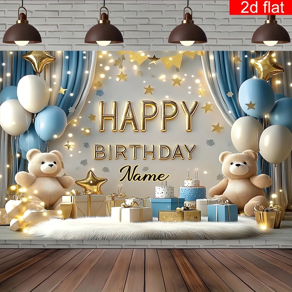 2D Flat Banner 1pc Customizable Name Birthday Party Banner Photography Backdrop☋