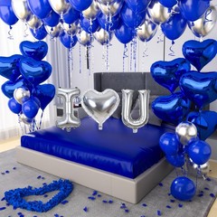 Globos De Corazones Azules y Plateados Para Cumpleaños Hombre Con 600 Pétalos
