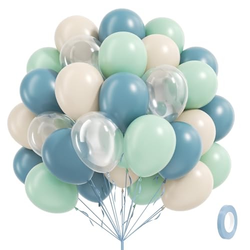 60pcs Under the Sea Balloons 12inch, Blue and Green Balloons Blue White Green