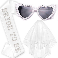 Bachelorette Party Bride to Be Decorations – 3 PCS | Pearl Sash, White Heart Sun