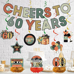 60Th Birthday Decorations Women Men, Cheers to 60 Years Banner Centerpieces Hang