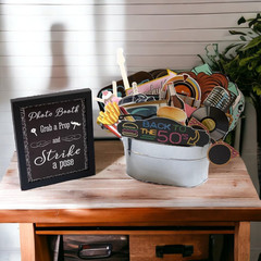 50s Photo Booth Props – 41-pc Photo Booth Kit with 8 x 10-Inch Sign, 60 Adhesive