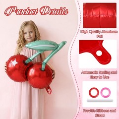 8 Pcs Cherry and Bow Balloon Set, Foil Mylar Bows Party Decorations, 19 Inch …