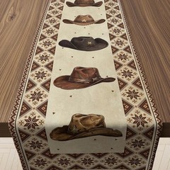 Cowboy Hat Patterned Table Runner – 72″L Western Style for Home & Parties