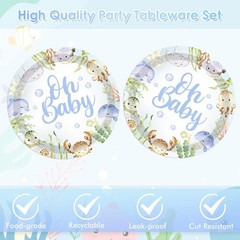 Under The Sea Baby Shower Decorations Ocean Theme Tableware Set 40 Pcs Party