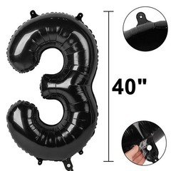 40 Inch Black Foil Balloons Number 3,Foil Mylar Big Number Balloons Huge Numb…