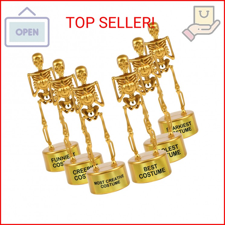 LOMIMOS 6pcs Halloween Best Costume Skeleton Trophy, Gold Skull Bone Contest Eve