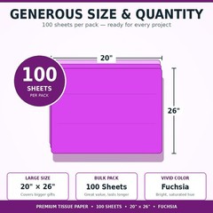 100 PCS Fuchsia Tissue Gift Wrapping Paper Colored Crepe 20×26 Inch Craft