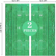 Customizable Green Foil Fringe Curtain Set – 3.2ft x 8.2ft for Versatile Decor