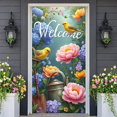 Spring Flower Bird Welcome Door Cover Decorations Floral Peony Hydrangea Yell…