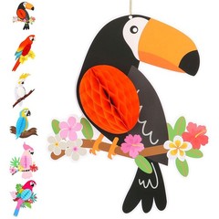 6pcs Tropical Birds Hanging Parrot Paper Honeycomb Hawaiian Party Bar Wall Decor