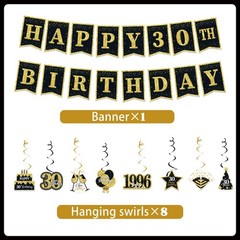 30th Birthday Decorations for Men Black Gold, Party S, 30/1996
