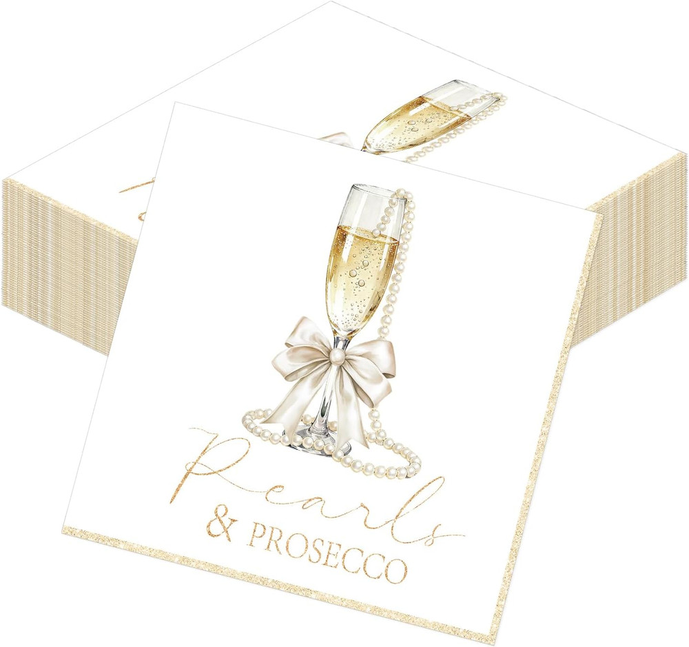 Pearls and Prosecco Bridal Shower Decorations, 50PCS Pearls Bow Champagne Dispos