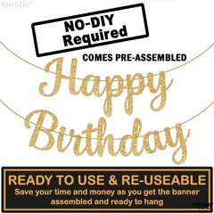 , Glitter Gold Happy Birthday Banner – Pre-Strung 10 Feet, Happy Birthday Sig…