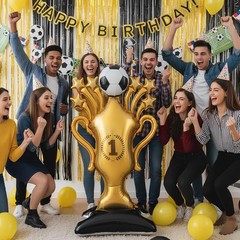 Gold Soccer Trophy Foil Balloon,5FT Giant Self Standing Champion Cup Balloon,…