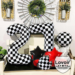 40 Inch Black White Checkered Number 3 Balloon Giant Race Car Themed Checkered B
