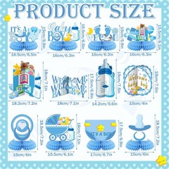 12 PCS Its A Boy Baby Shower Honeycomb Centerpieces Blue Party Table Decor