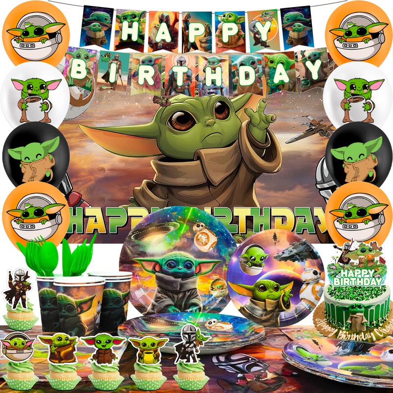 Star Wars Party Decorations Yoda Birthday Tableware Balloons Plates Cake Topper
