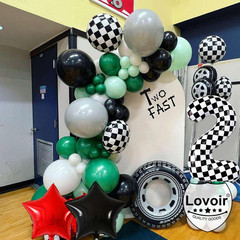 40 Inch Black White Checkered Number 3 Balloon Giant Race Car Themed Checkered B