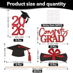 20 PCS Graduation Decorations Class of 2026, Black and Red DoubleSided Center…