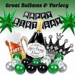 Green Party Decorations, Green Black Silver Foil Balloons Happy Banner Fringe…
