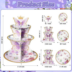Purple Butterfly Cupcake Stand Decoration – 3-Tier Butterfly Floral Crown Cupcak