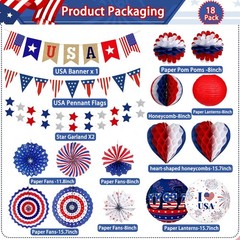 Patriotic Party Decorations, USA Banner with Red White Blue Fans, Hanging Hon…