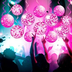 Pink Disco Ball Hanging Swirls 70s 80s Birthday Party Ceiling Streamers