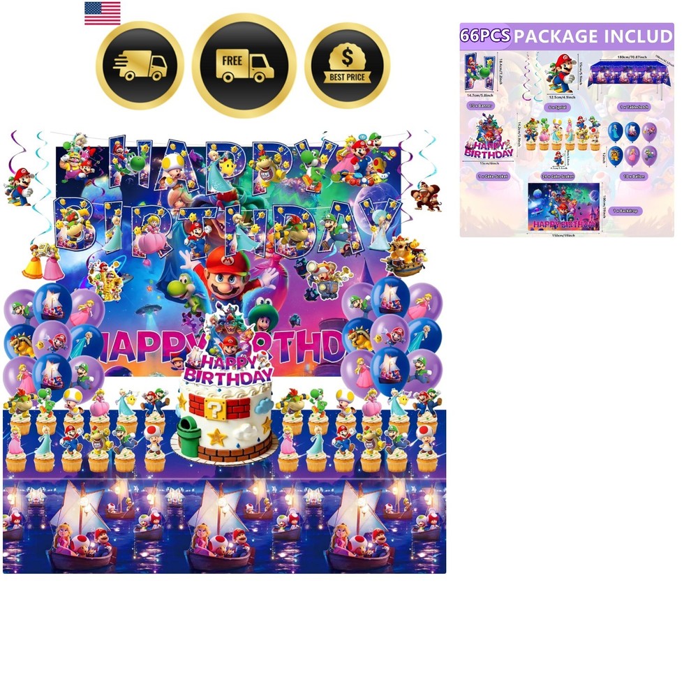 Ultimate 2026 Super Mario Birthday Decorations Set: Backdrop, Tablecloth & More