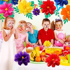 Large 20″ 10″ Colorful Tissue Flowers Giant Fiesta Pom Poms and Leaves, Mexic…