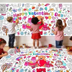 Valentines Coloring Tablecloth/Poster, 2 PCS Valentines 2pcs Pink-valentines