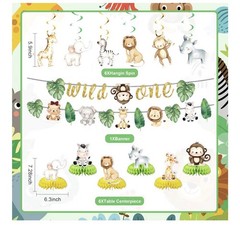 Wild One Birthday Party Decor – 19 Pieces. Animals And Streamers