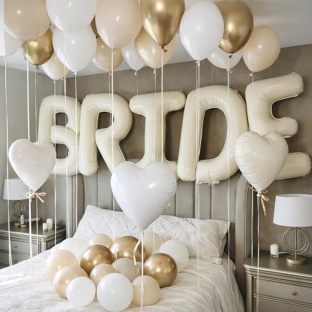 Bride Balloon Decoration Set White and Gold Party Balloons Bachelorette Party…