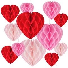 Heart Shaped Honeycomb Balls Valentines Paper Pom Poms Party Decor 12 PCS